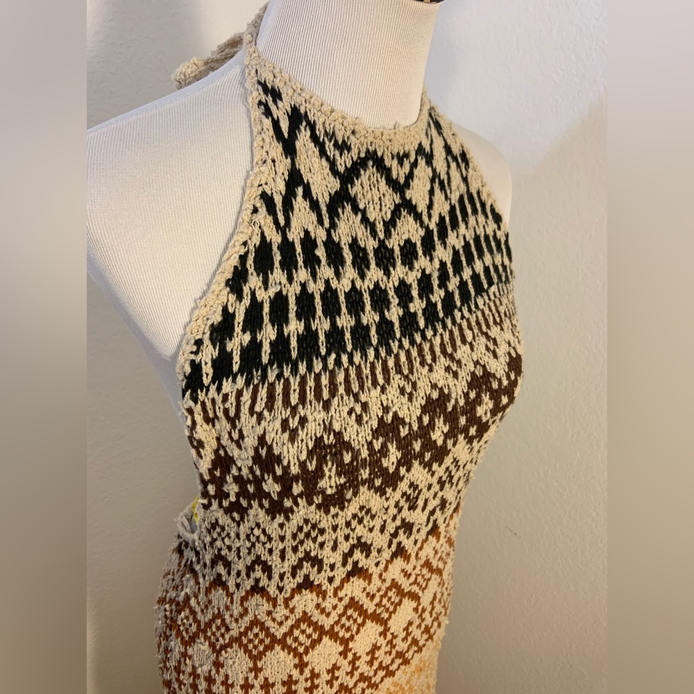 NWOT Free People Ikat Oasis Maxi Dress Halter Crochet Print Knit Backless Ivory - Picture 8 of 12